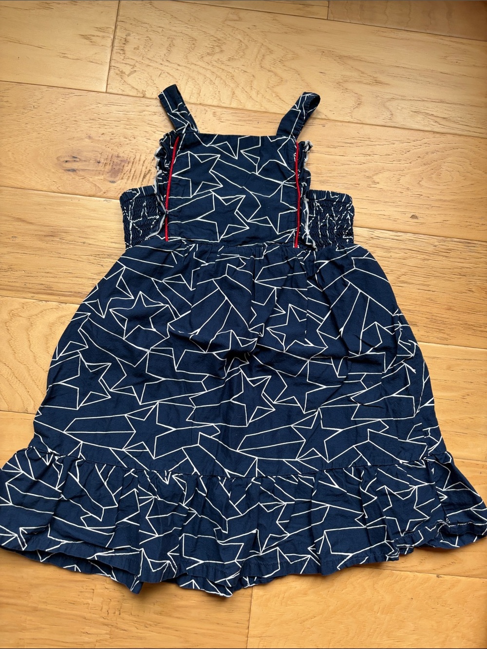 Cat & Jack Navy Star Print Sundress with Ruffle Hem and Red Trim